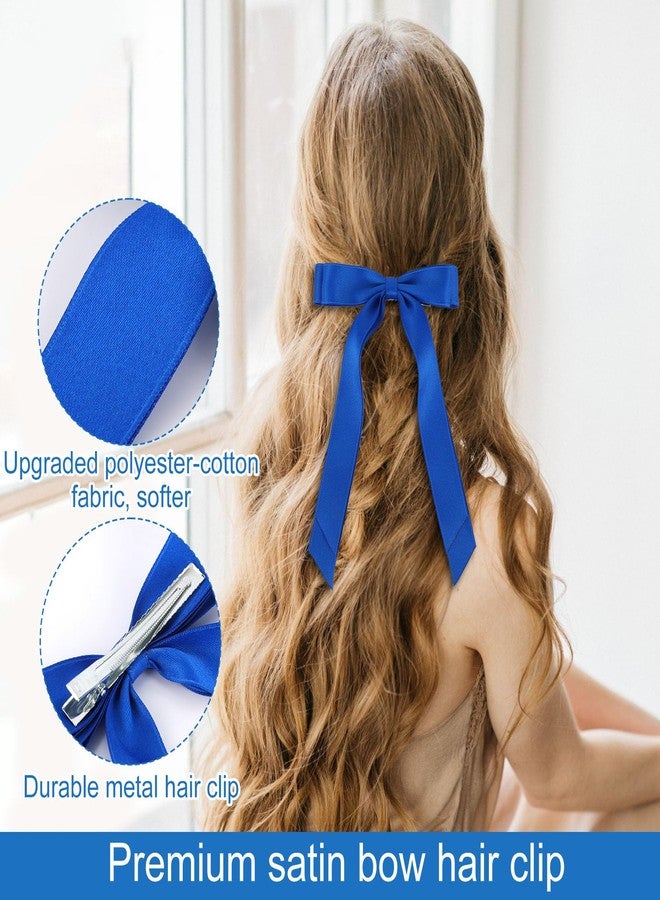 Penitue 4pcs Blue Bow Clips, Stylish Satin Bows Clips with Long Tail Gorgeous Hair Decor Accessories Suitable for Women Girls Toddlers Teen Prom & Wedding - Image 4